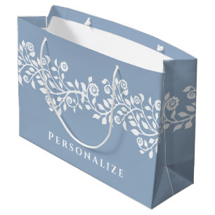 Bolsa De Regalo Grande Clásico Vintage Floral Arabesque Boho Dusty Blue