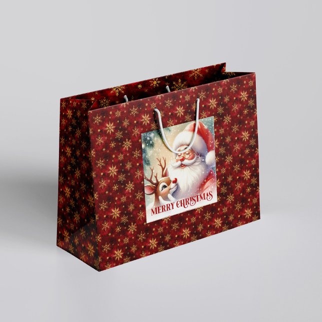 Bolsa De Regalo Grande Classic Christmas Santa Claus Rudolph Gift Bag (Classic Christmas Santa Claus Rudolph Gift Bag)