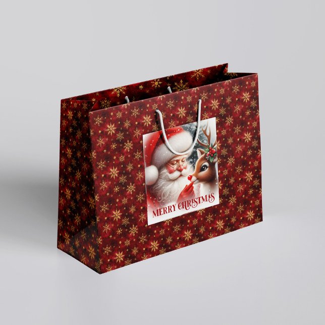 Bolsa De Regalo Grande Classic Holiday Santa Claus Rudolph Gift Bag (Classic Holiday Santa Claus Rudolph Gift Bag)