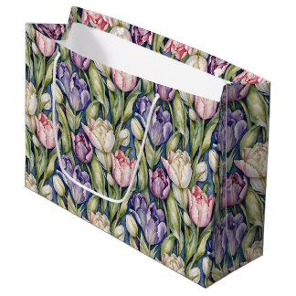 Bolsa De Regalo Grande Classic Pink, Purple, Whute Tulips