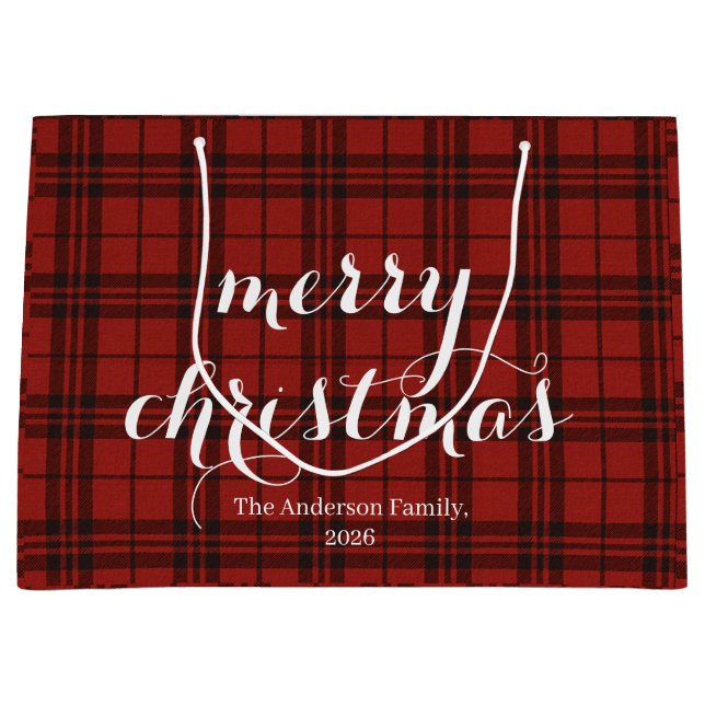 Bolsa De Regalo Grande Classic Plaid Merry Christmas Festive -  (Anverso)