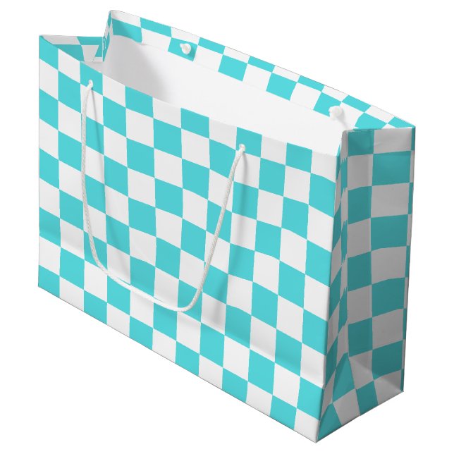 Bolsa De Regalo Grande Classic visual turquoise blue checkerboard  (Angulo Anverso)