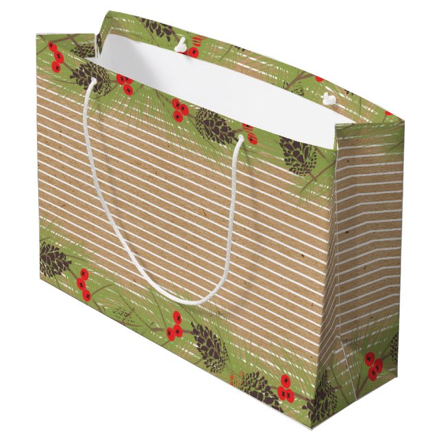 Bolsa De Regalo Grande Classy Garland Wreath Sobre Faux Brown Kraft (Angulo reverso)