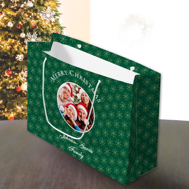 Bolsa De Regalo Grande Clean Forest Green Snowflakes Christmas (Subido por el creador)