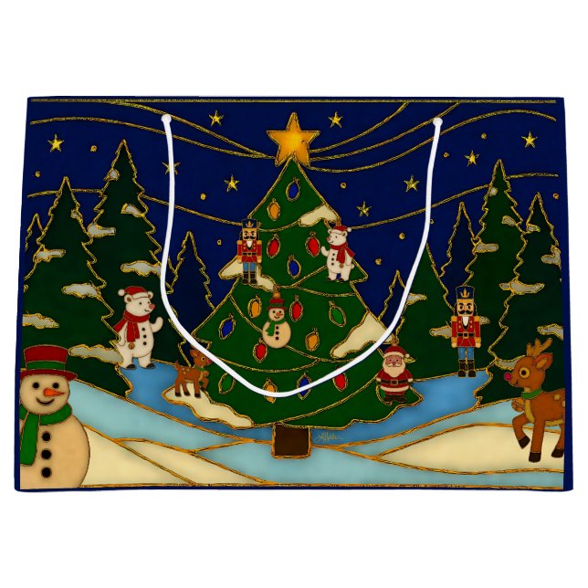 Bolsa De Regalo Grande Cloisonne Art Whimsical Forest Classic Christmas  (Anverso)