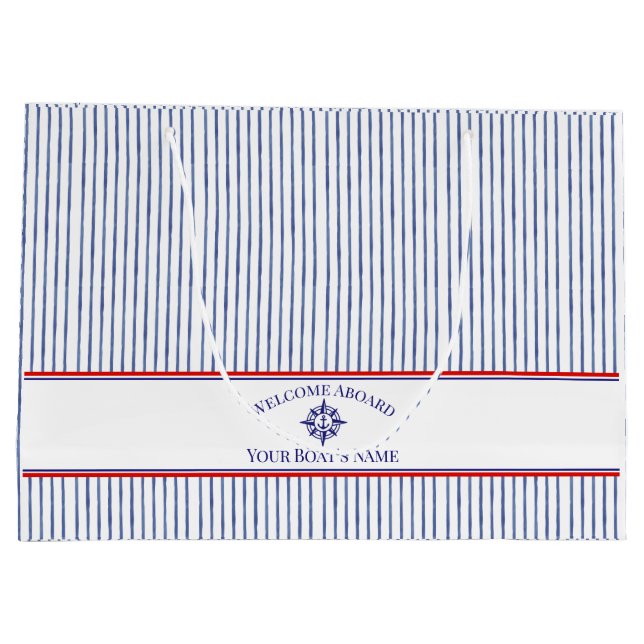 Bolsa De Regalo Grande Coastal Stripe Monogram Boat Name Design (Reverso)