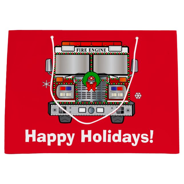Bolsa De Regalo Grande Coche de bomberos adornado para el navidad (Anverso)