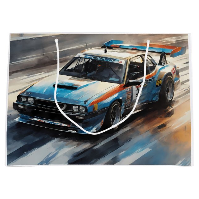 Bolsa De Regalo Grande Coche de Carreras azul deportivo (Anverso)