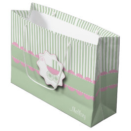 Bolsa De Regalo Grande Cochecillo de los rosas bebés y del verde - ducha
