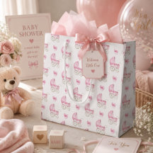 Cochecito de Bebé Rosa y Lazo Acuarela