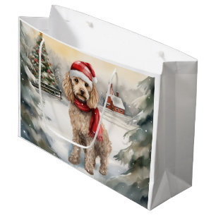Bolsa De Regalo Grande Cockapoo perro en la nieve Navidad