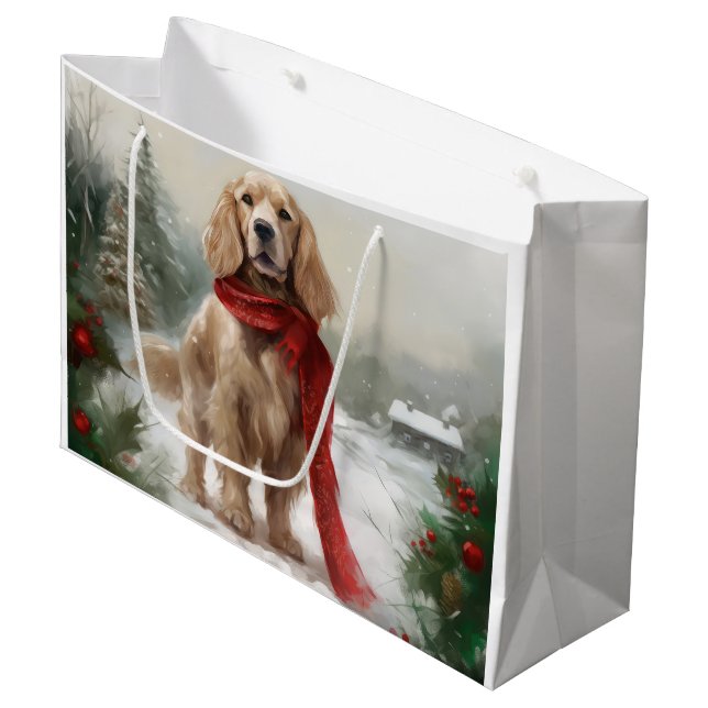 Bolsa De Regalo Grande Cocker Spaniel Perro en Navidad Nieve (Angulo Anverso)