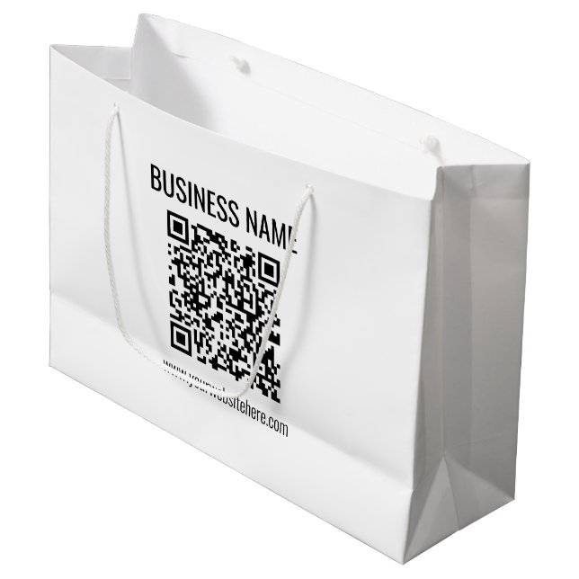Bolsa De Regalo Grande Código QR personalizable y nombre comercial (Angulo Anverso)