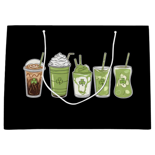 Bolsa De Regalo Grande Coffee Latte Green Cute Irish St Patrick's Day (Anverso)