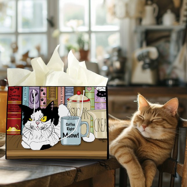 Bolsa De Regalo Grande Coffee Tuxedo Cat Funny (Subido por el creador)