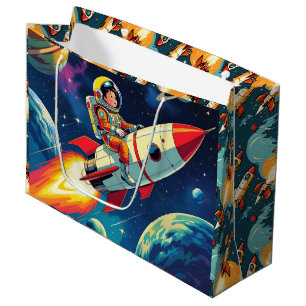 Bolsa De Regalo Grande Cohetes escuetos en el cumpleaños del astronauta e