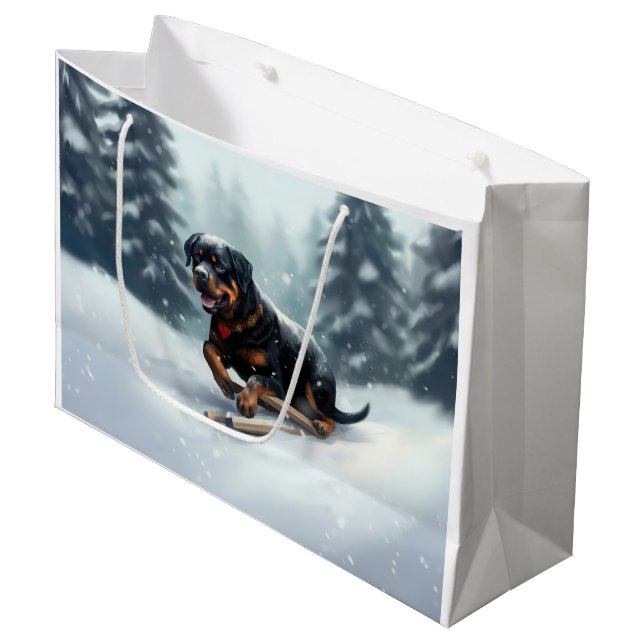 Bolsa De Regalo Grande Cojín decorativo de invierno de rottweiler Navidad (Angulo Anverso)