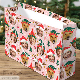 Bolsa De Regalo Grande Colage de Fotos de Navidad Divertido Rostro Festiv