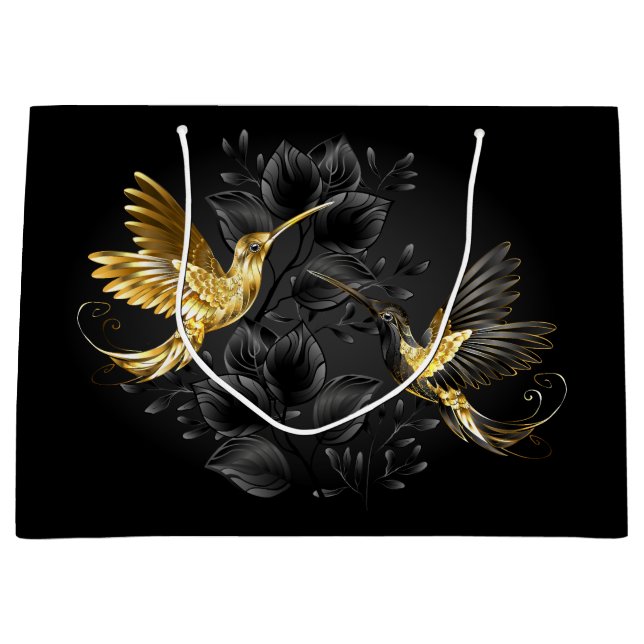 Bolsa De Regalo Grande Colibrí negro y dorado (Anverso)