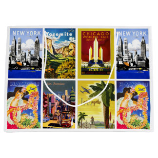 Bolsa De Regalo Grande Collage de aventura retro vintage de Travel Americ