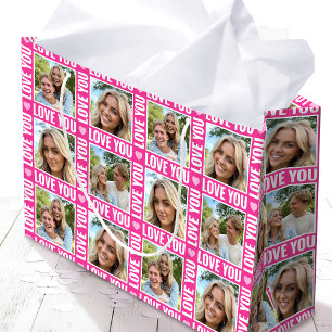 Bolsa De Regalo Grande Collage de Fotos 4 Corazón Rosa Moderno Amor Adora