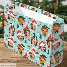 Bolsa De Regalo Grande Collage de Fotos de Navidad Divertido Rostro Festi