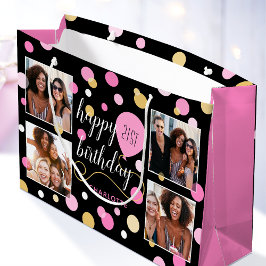 Bolsa De Regalo Grande Collage de fotos personalizado Cumpleaños Rosa