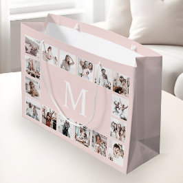 Bolsa De Regalo Grande Collage de fotos personalizado rosa personalizado