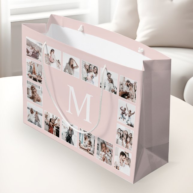 Bolsa De Regalo Grande Collage de fotos personalizado rosa personalizado (Subido por el creador)