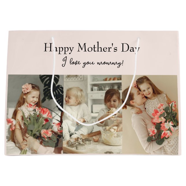 Bolsa De Regalo Grande Collage de fotos y mensaje: regalo personalizado | (Anverso)