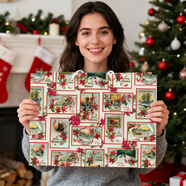 Bolsa De Regalo Grande Collage de tarjetas de Navidades de Poinsettia de  (Subido por el creador)