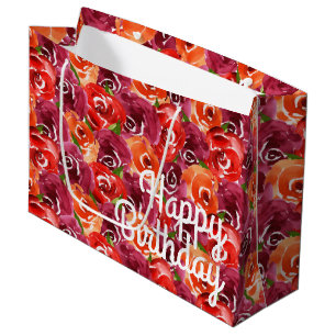 Bolsa De Regalo Grande Collage floral acuarela feliz cumpleaños