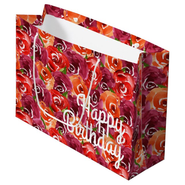Bolsa De Regalo Grande Collage floral acuarela feliz cumpleaños (Angulo Anverso)