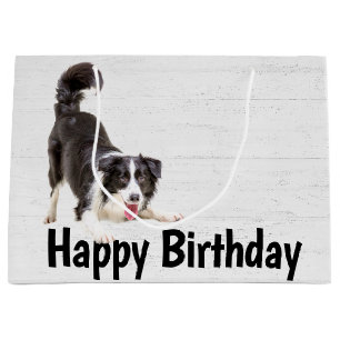 Bolsa De Regalo Grande Collie fronteriza de cumpleaños en madera