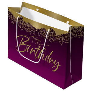 Bolsa De Regalo Grande color cereza elegante con rosas para cumple