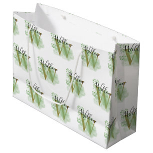 Bolsa De Regalo Grande Color de agua verde personalizado e inicio floral