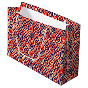 Bolsa De Regalo Grande Color étnico rojo-dorado patrón de flor indio