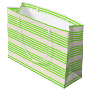 Bolsa De Regalo Grande Color verde limón y beige cinco rayas
