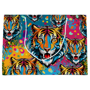 Bolsa De Regalo Grande Colores de arcoíris de cabeza de tigre pintan manc