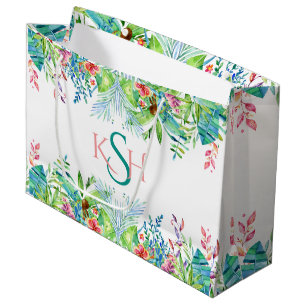 Bolsa De Regalo Grande Coloridas acuarelas Flores y hojas tropicales