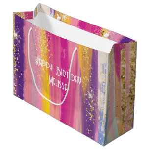 Bolsa De Regalo Grande Coloridas franjas arcoiris con Purpurina de oro fa