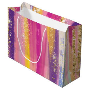 Bolsa De Regalo Grande Coloridas franjas arcoiris con Purpurina de oro fa