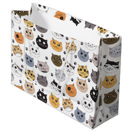 Bolsa De Regalo Grande Colorido Cute Funny Cats & Paw Pattern