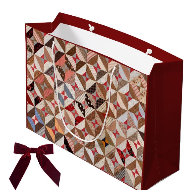 Bolsa De Regalo Grande Colorido patrón anticuado de trinchera (This colorful elegant gift bag features a geometric vintage spool quilt pattern and wine side panels)
