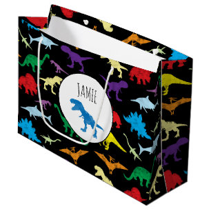 Bolsa De Regalo Grande Coloridos Dinosaurios Patrón de acuarela para niño