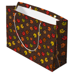 Bolsa De Regalo Grande Coloridos ladybugs sobre marrón