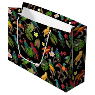 Bolsa De Regalo Grande Coloridos loros tropicales, hojas y flores