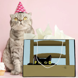 Bolsa De Regalo Grande Comida para Gatos Negros Gato Hambriento Divertido