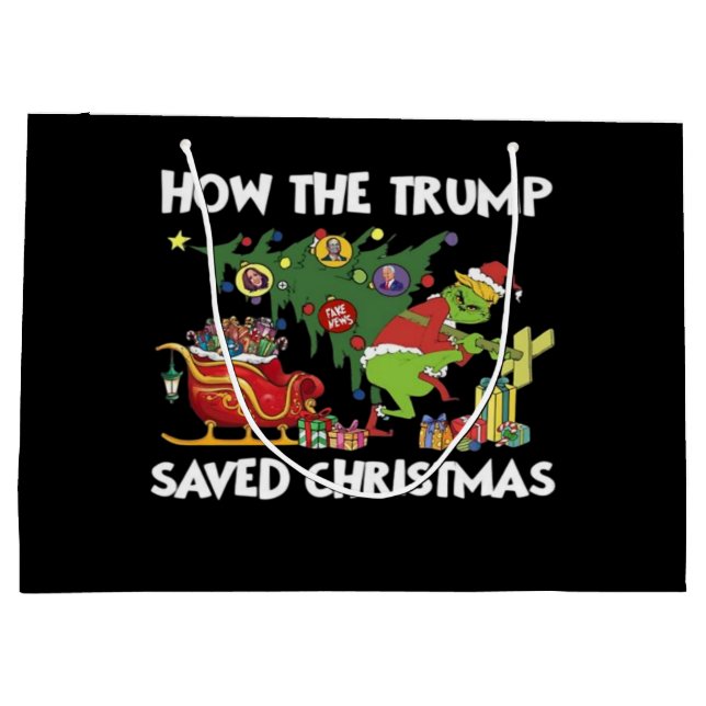 Bolsa De Regalo Grande Cómo salvó Trump a los Navidades (Reverso)