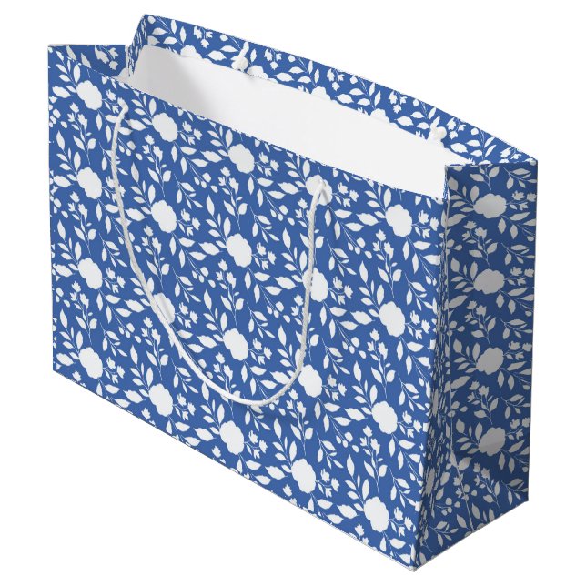 Bolsa de regalo grande con flores blancas y azules (Angulo reverso)